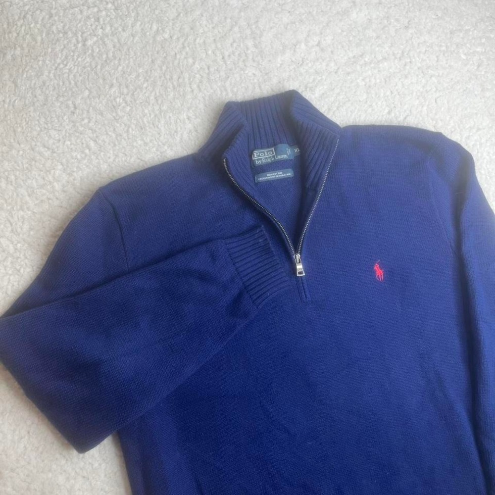 Vintage Polo Ralph Lauren men's blue quarter zip cotton sweater preppy 1/4 xl